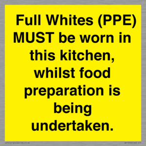  Full Whites (PPE) MUST be worn in this kitchen, whilst food preparation is being undertaken.